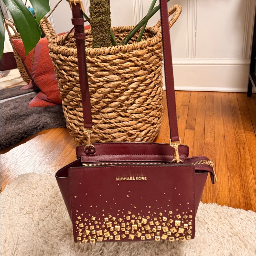 Michael Kors Maroon Crossbody Bag with Gold Accents